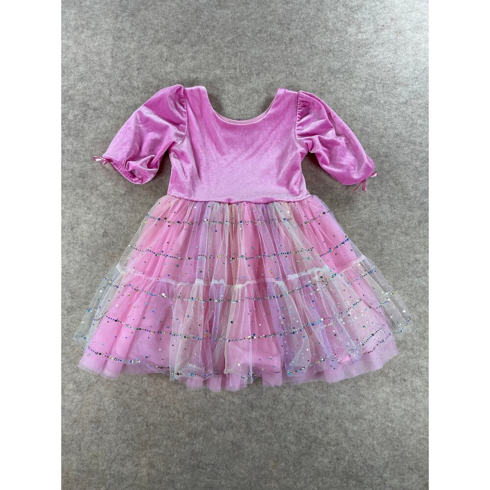 Smocked Sweets Pink Velvet and Sparkle Tulle Dress Size 5y